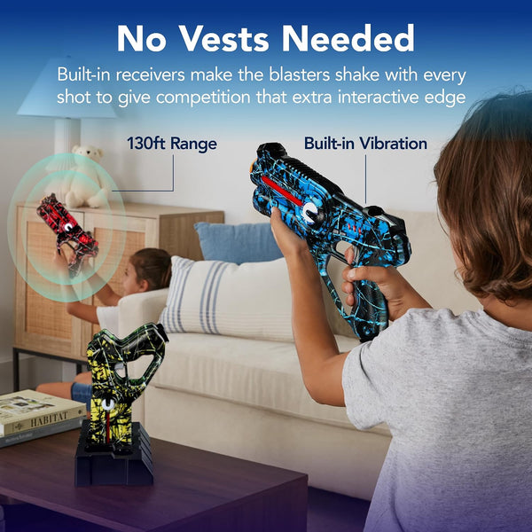 Best Choice Products Rechargeable Laser Tag Set for Kids & Adults, 4 Pack Infrared Blasters with Docking Station, No Vest Needed, Multiplayer Team Game, 4 Modes - Graffiti Red/Blue/Green/Yellow -J3-0389