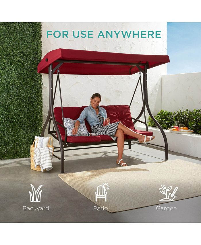 Best Choice Products 3-Seat Outdoor Converting Canopy Swing Glider Patio Hammock w/ Removable Cushions - Red - No Size - H4 - 1994