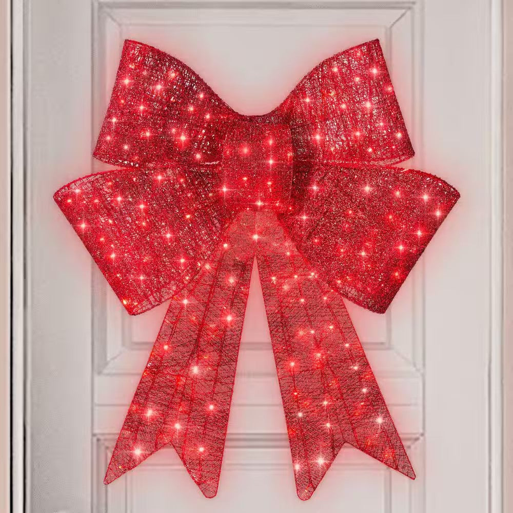 Best Choice Products 36 in. Pre-Lit XL Christmas Bow, Large Outdoor Decoration with 8 LED Light Functions and Hook 1978