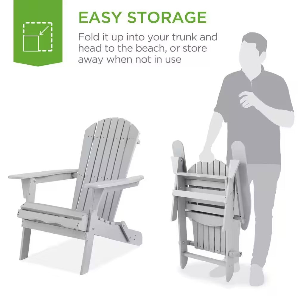 Best Choice Products Gray Folding Wood Outdoor Adirondack Chair Set of 1 -C5-0409