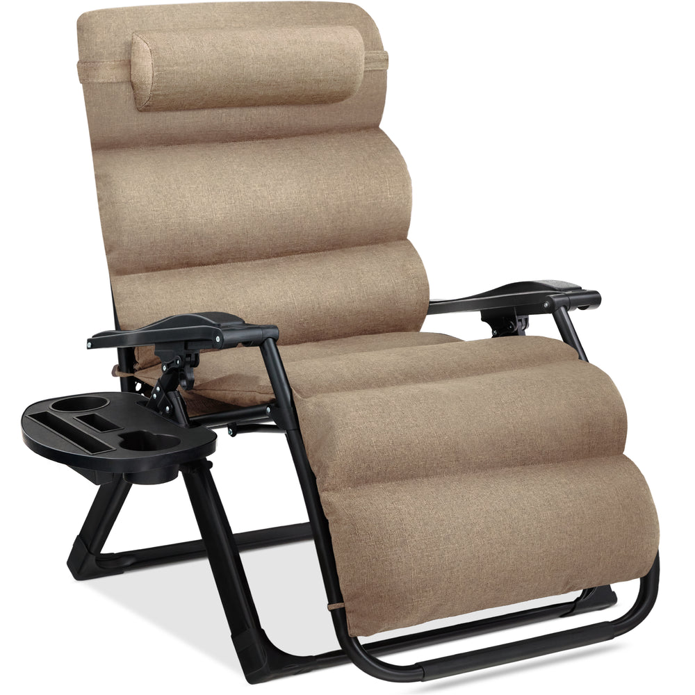 Oversized Zero Gravity Chair, Folding Outdoor Recliner W/ Removable Cushion - Wheat M26