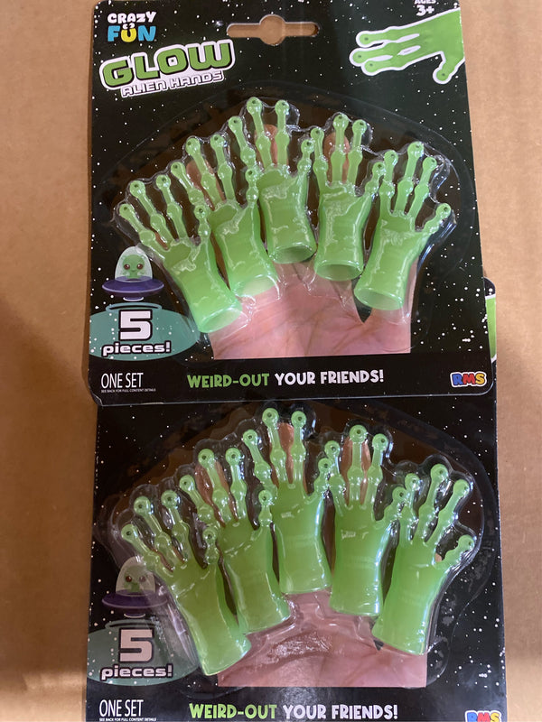 (Lot of 2) Glow in the dark alien hand finger puppets - L13 - 1719
