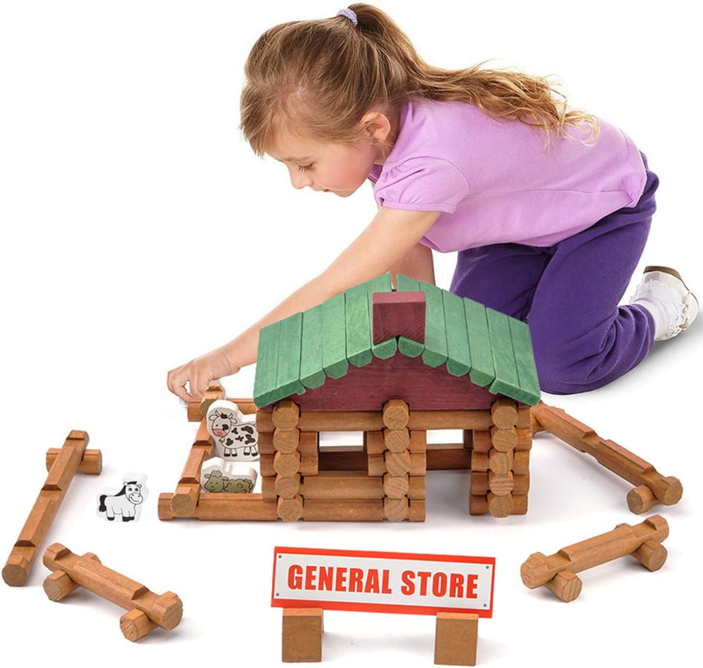 Wondertoys 170 Pieces Wood Logs Set Ages 3+, Classic Building Log Toys for Boy, Creative Construction Engineering Educational Gifts 1354
