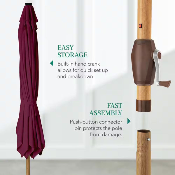 9 ft. Steel Market Patio Umbrella in Burgundy - G7 - 106