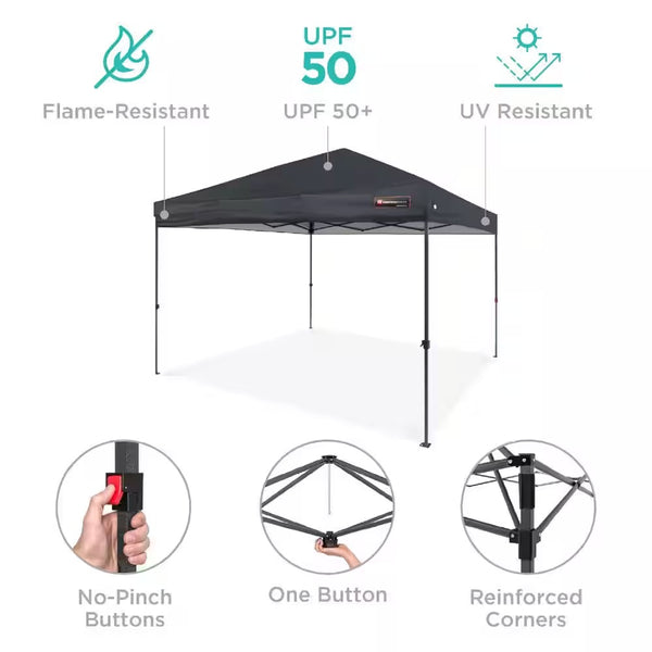 10 ft. x 10 ft. Gray Easy Setup Pop Up Canopy Instant Portable Tent with 1-Button Push - C3 - 1021