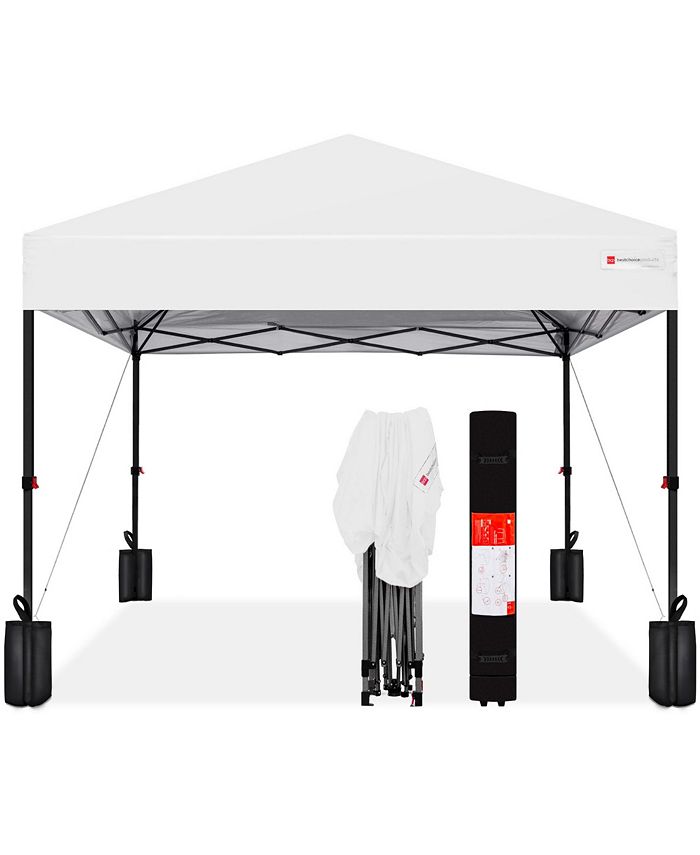 8x8ft Easy Setup Pop Up Canopy w/ 1-Button Setup, Wheeled Case, 4 Weight Bags - White M25