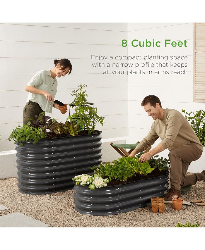 Best Choice Products 4x2x1ft Outdoor Raised Metal Oval Garden Bed, Planter Box for Vegetables, Flowers - Gray -K5-0424