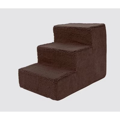 Precious Tails Faux Shearling High Density Foam Top Wide 3-Step Pet Stairs - Brown - E12 - 284