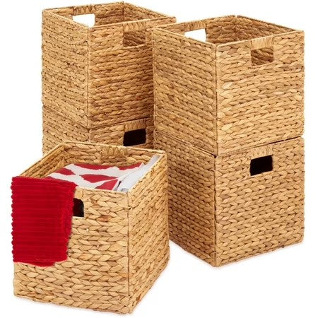 Best Choice Products 12x12in Hyacinth Baskets, Set of 5 Multipurpose Collapsible Organizers w/ Inserts - Natural - F9 - 1026