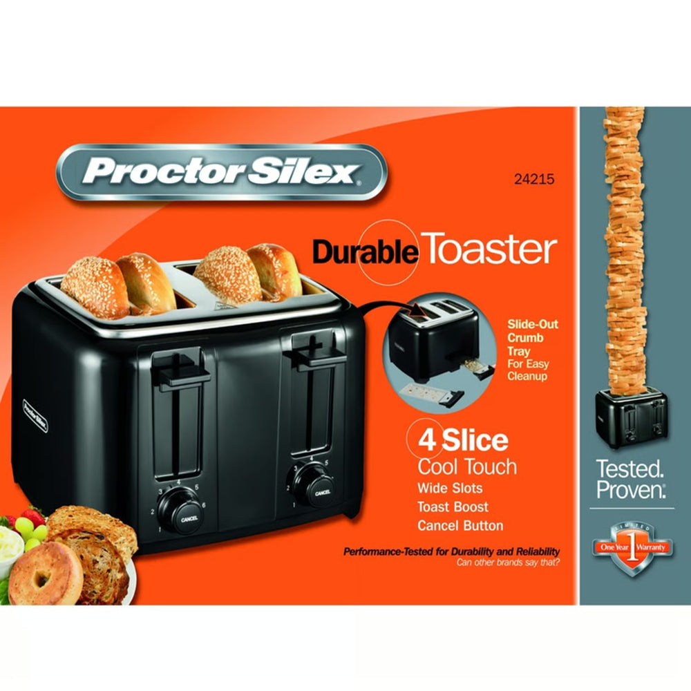 Proctor Silex Plastic Black 4 slot Toaster 8 in. H X 12.25 in. W X 11.31 in. D -J10-0576