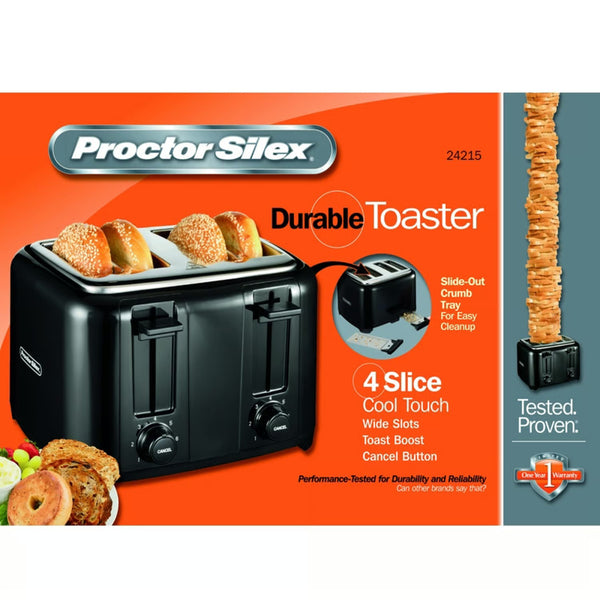 Proctor Silex Plastic Black 4 slot Toaster 8 in. H X 12.25 in. W X 11.31 in. D -J10-0576