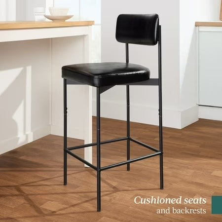 Best Choice Products Set of 2, Armless Counter Height Bar Stools, Modern PU Faux Leather Stools - Midnight Black - D1 - 1011