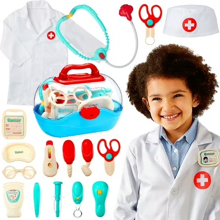 Best Choice Products Pretend Play Doctor Kit, Boys & Girls Doctor Outfit w/ 18 Accessories, Coat, Hat, Carrying Case - J3 - 396