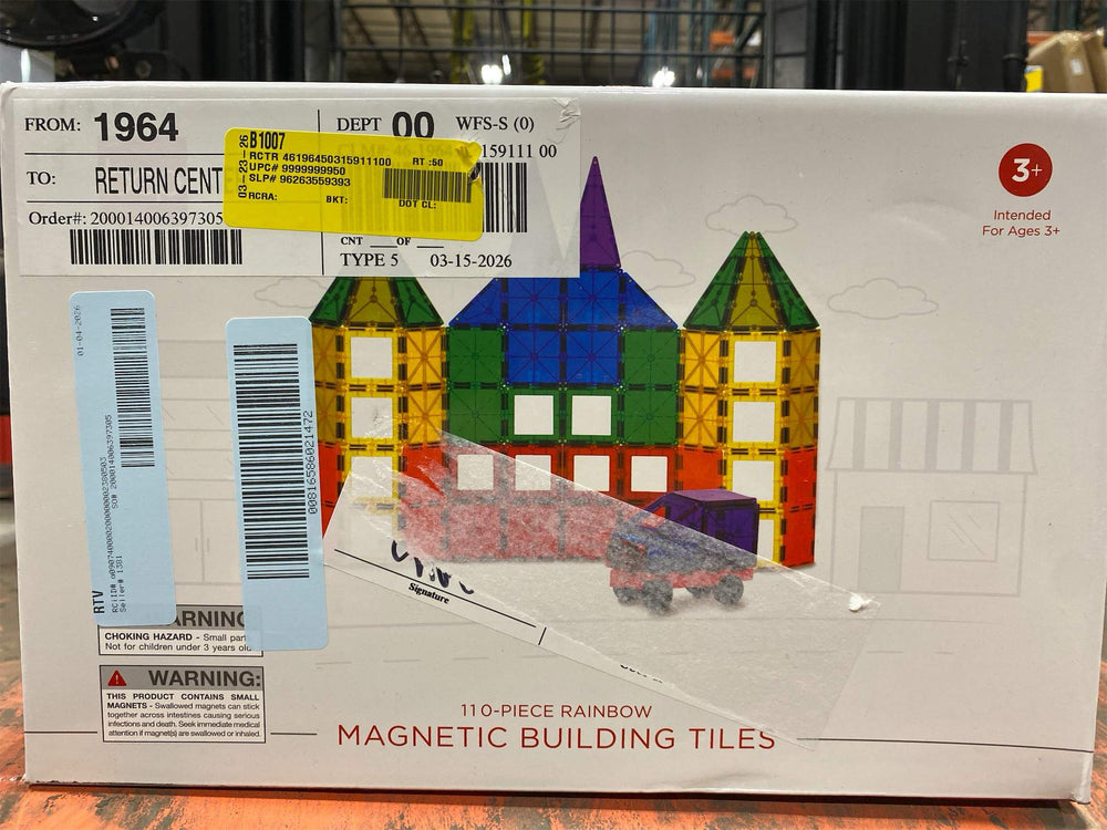 Playmags Magnetic Tiles for Kids 100-Piece Set, STEM Educational Building Blocks Toys for Kids, Includes Click-in ABC Learning Tiles, Gift for Boys & Girls, Add on Magnetic Figures, Car Set Available - K4 - 406