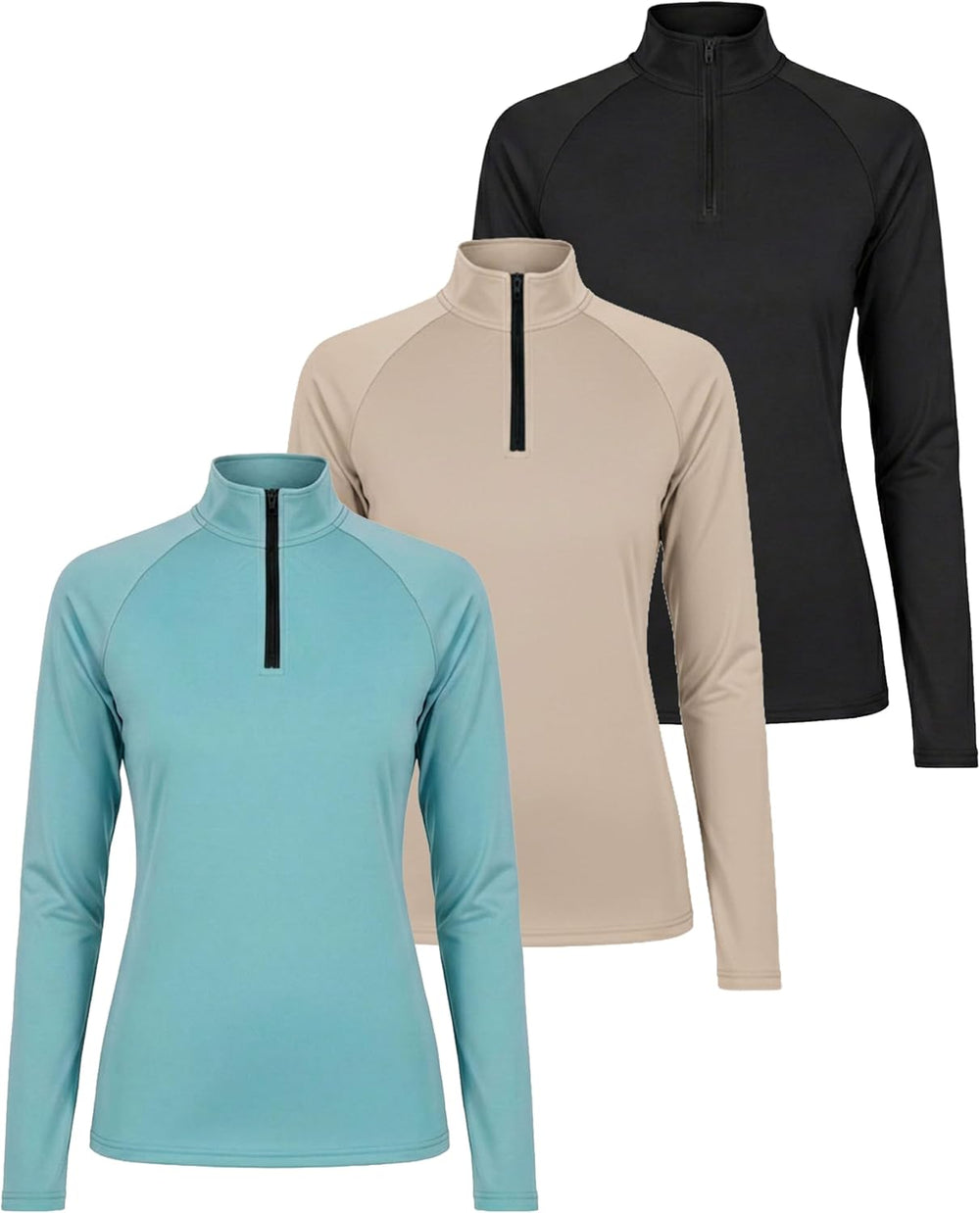 Real Essentials 3 Pack: Womens Dry-Fit Long Sleeve Quarter Zip & Full Zip Up Hoodie Workout Jacket (Available in Plus) - J73
