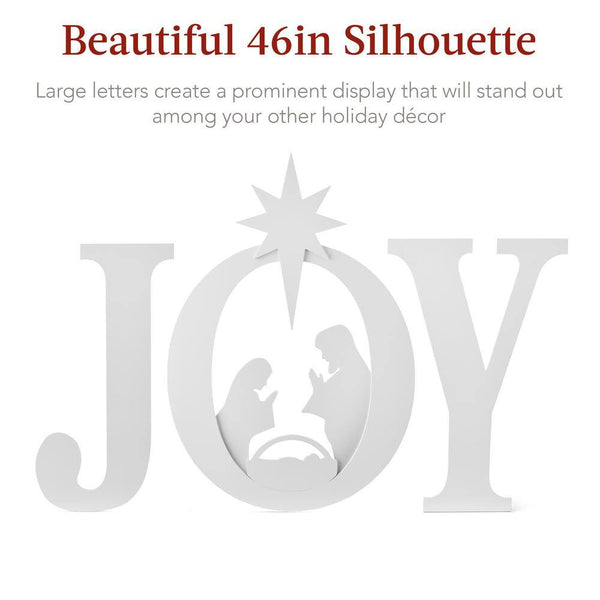 46 in. White Outdoor JOY Christmas Nativity Yard Decor - E4 - 1633