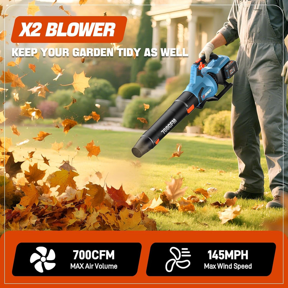 SENIX Leaf Blower Cordless, 40V Max Electric Leaf Blowers, Brushless, Handheld, Up to 700 CFM and 145 MPH, 2 Speed Mode, Cruise Control, Includes 2 x 4.0Ah Battery and Charger (BLAX2-M2) 1540