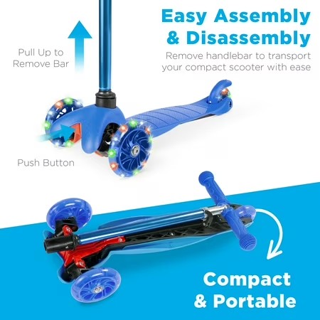 Best Choice Products Kids Mini Kick Scooter Toy w/ Light-Up Wheels and Height Adjustable T-Bar - Blue-J5-0423