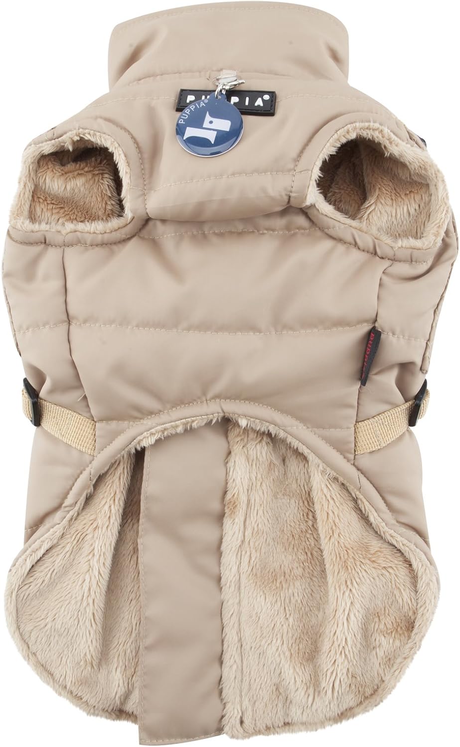 Puppia Wilkes Winter Dog Coat with Integrated Harness No Pull Cold Weather Waterproof Warm Fleece Back Zipper for Small & Medium Dog, Beige, Large - L14 - 626