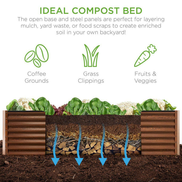 8 ft. x 4 ft. x 2 ft. Wood Grain Outdoor Steel Raised Garden Bed, Planter Box for Vegetables, Flowers, Herbs 1823