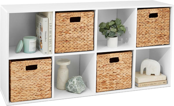 8-Cube Storage Organizer, 11in Shelf Opening, Bookcase, Display Shelf, Customizable w/ 3 Removable Back Panels   White - 1706