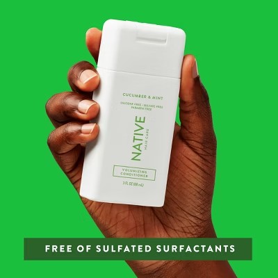 (Lot of 3) Native Travel Size Vegan Cucumber & Mint Natural Volume Conditioner, Clean, Sulfate, Paraben and Silicone Free - 3 fl oz - L6-1523