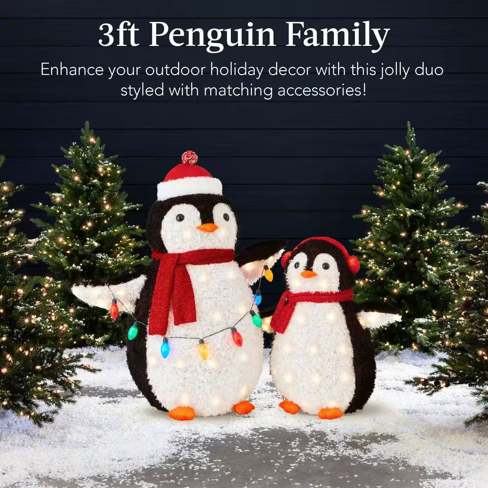 36 in. Red LED Penguin Family Christmas Yard Decor with 150 Clear Lights (2-Piece) - L6 - 419