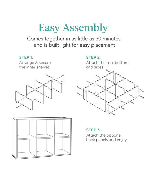 Best Choice Products 6-Cube Bookshelf, 13.5in Display Storage System, Organizer w/ Removable Back Panels - White -M6-0026