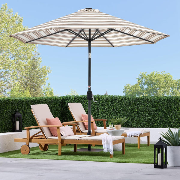 Best Choice Products 10ft Solar Polyester LED Lighted Patio Umbrella w/Tilt Adjustment and UV-Resistant Fabric - Striped Tan - F2 - 1990