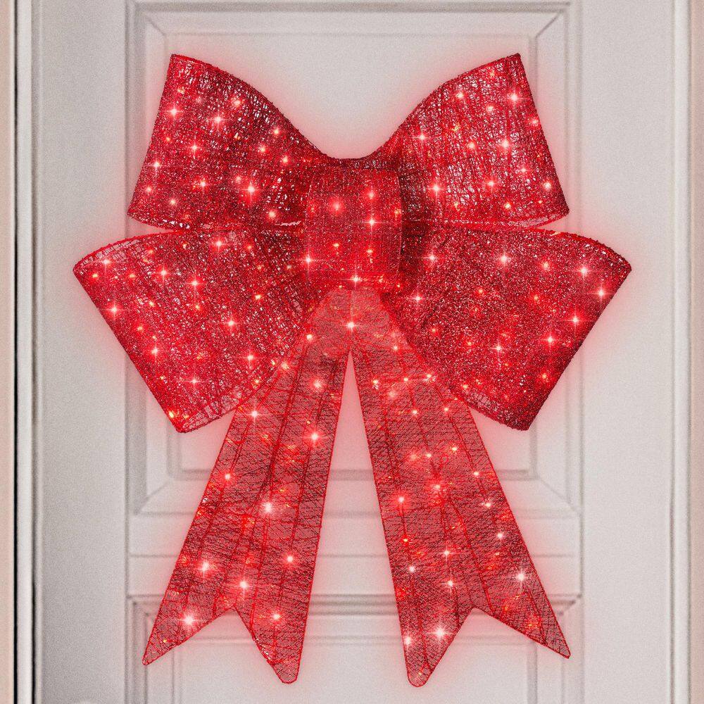 Best Choice Products 36 in. Pre-Lit XL Christmas Bow, Large Outdoor Decoration with 8 LED Light Functions and Hook - 1587