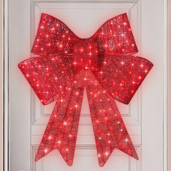 Best Choice Products 36 in. Pre-Lit XL Christmas Bow, Large Outdoor Decoration with 8 LED Light Functions and Hook - 1587