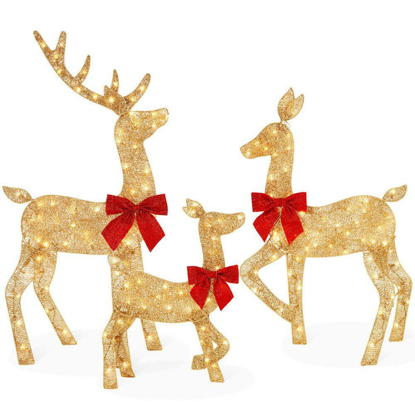 48 in. Gold LED Metal Deer Family Christmas Yard Decor - G5-1653