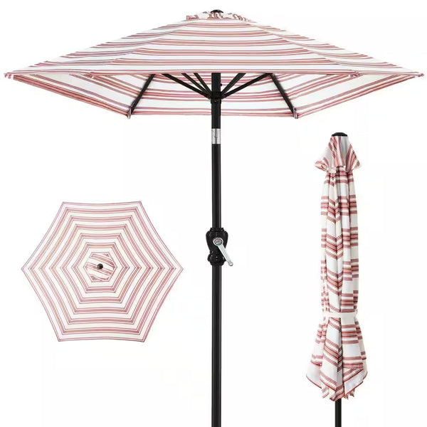 10 ft. Steel Market Tilt and Crank Patio Umbrella in Rust Stripe - F1 - 1984