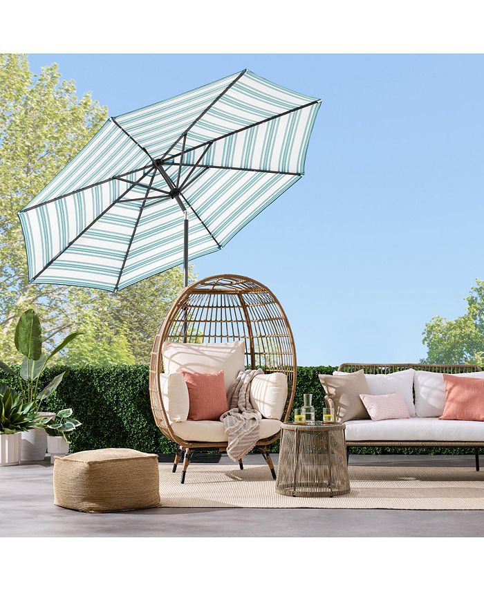 Best Choice Products 10ft Solar LED Lighted Striped Patio Umbrella w/ Crank, Tilt, Push Button, 6 Ribs - Blue -F4-1986