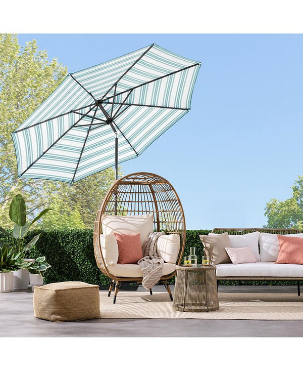 Best Choice Products 10ft Solar LED Lighted Striped Patio Umbrella w/ Crank, Tilt, Push Button, 6 Ribs - Blue -F4-1986