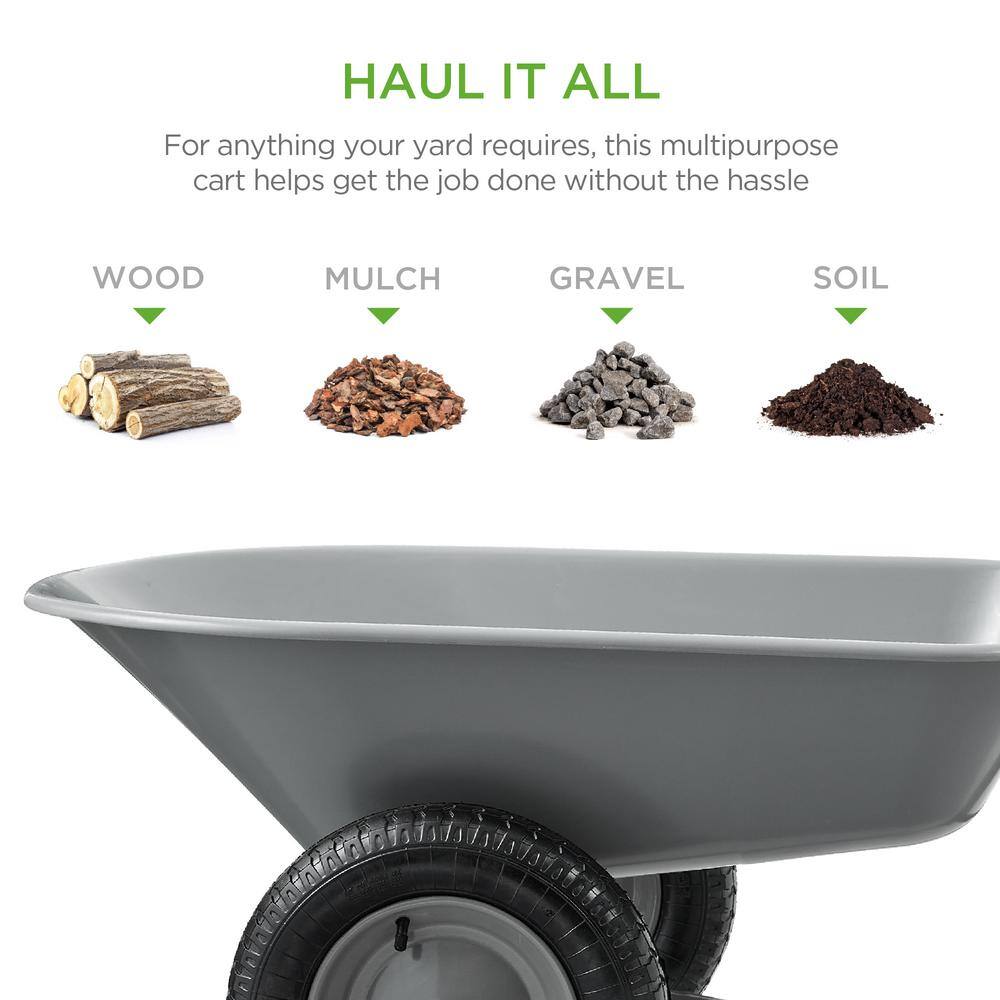 5 cu. ft. Gray Plastic Wheelbarrow with Padded Handles - M1 - 362