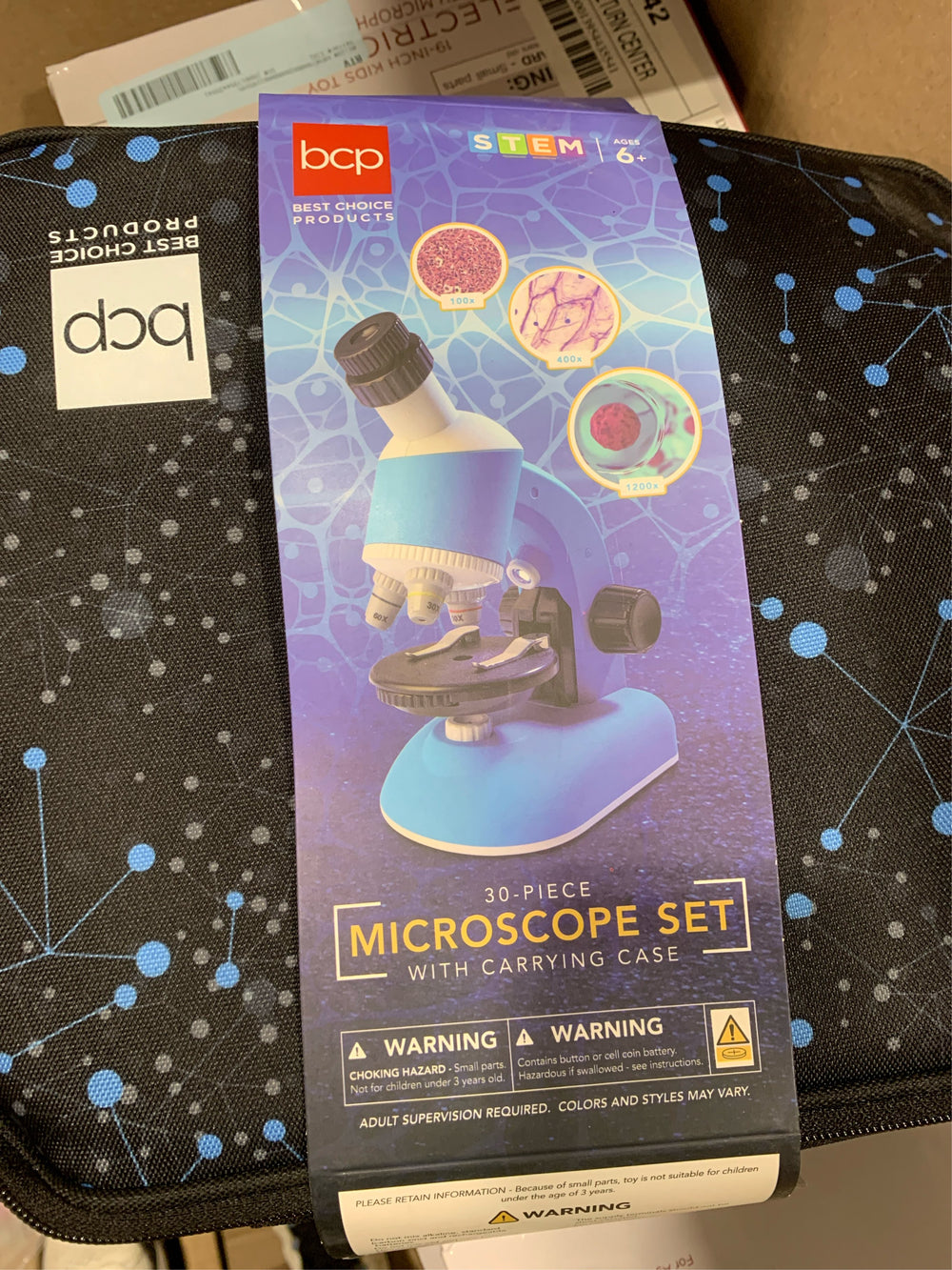 Best Choice Products Kids 30-Piece Microscope STEM Set w/ Carrying Case, Up To 1200x Zoom - Blue -J5-0430