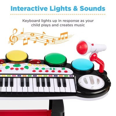 Best Choice Products 37-Key Kids Electronic Piano Keyboard w/ Multiple Sounds, Lights Microphone, Stool - Black - G2 - 1959