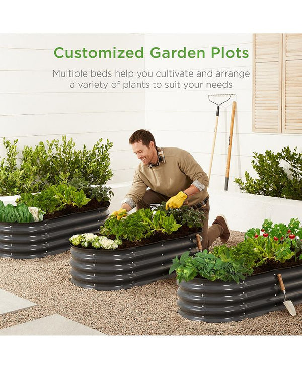 Best Choice Products 4x2x1ft Outdoor Raised Metal Oval Garden Bed, Planter Box for Vegetables, Flowers - Gray -K5-0424