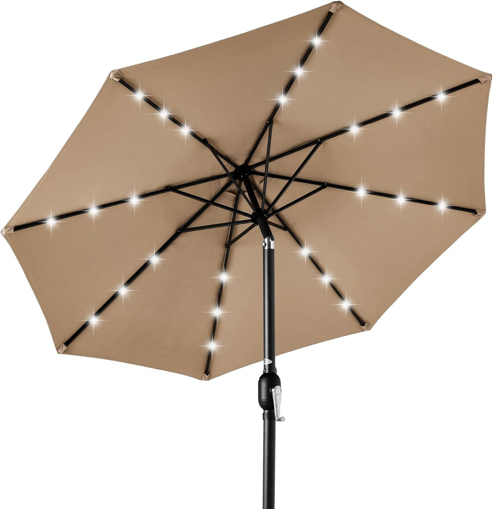 10ft Solar LED Lighted Patio Umbrella w/ Tilt — Tan — H53