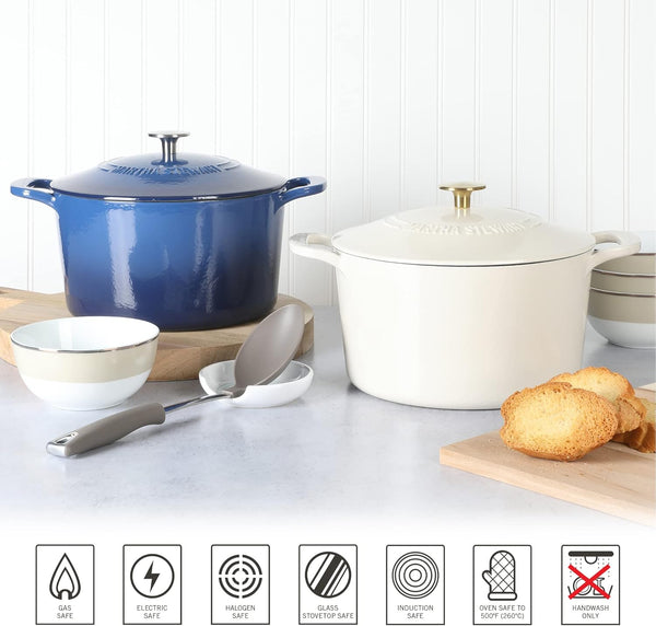MARTHA STEWART Gatwick 7-Quart Enamel Cast Iron Dutch Oven Pot with Lid   Classic Blue   Durable Heavy-Duty Dutch Oven for Slow Cooking, Braising & Baking - C10 - 1255