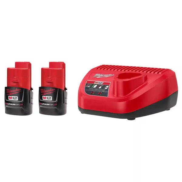 Milwaukee M12 12V Lithium-Ion Compact 2.0 Ah Battery Pack (2-Pack) Starter Kit with Charger - 1517