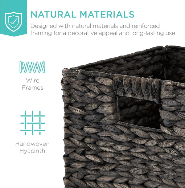 Best Choice Products 13x13in Pack of 5 Cube Storage Baskets, Water Hyacinth Multipurpose Collapsible Organizers, Handwoven Laundry Totes for Laundry, Living Room, Kids Room & Nursery - Black - A10 - 1473