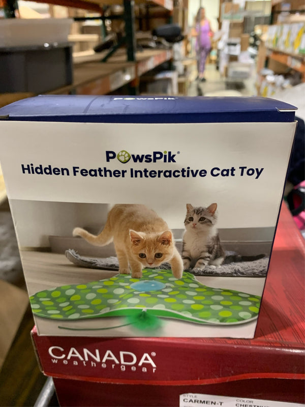 PawsPik Interactive Hide & Seek Concealed Feather Cat Toy, Green -E10-0194
