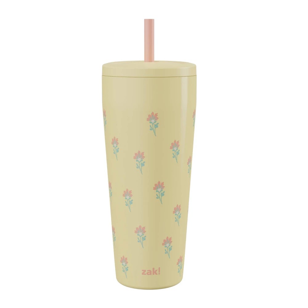 Zak Designs 30oz Vanilla Floret Stainless Steel Double Wall Vacuum Serenity Straw Tumbler Yellow 1002