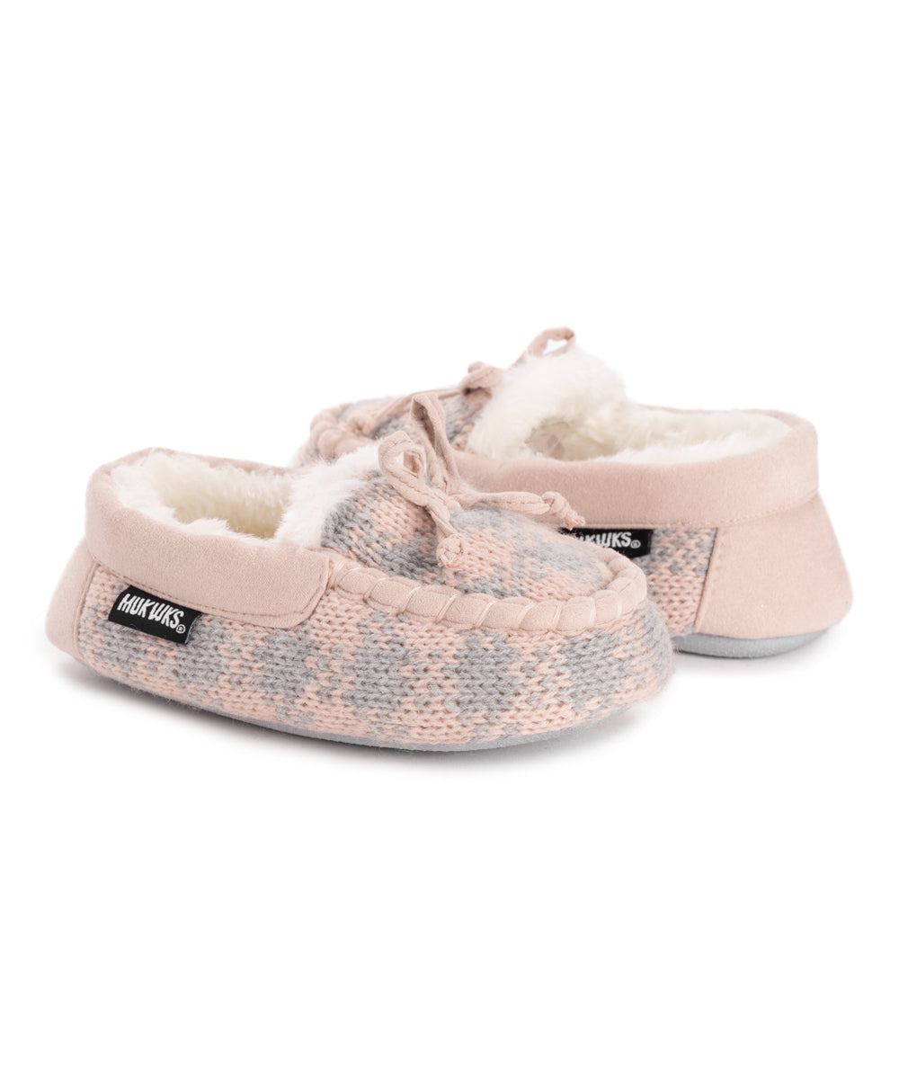 Light Pink Pattern Moccasins - Kids Girls Size Small 10-11 - H7 - 1889