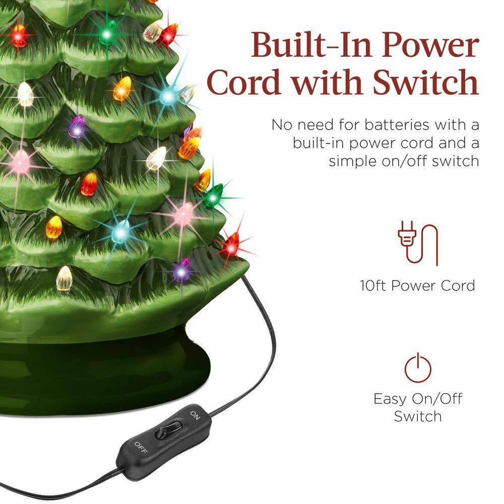 18in. Green Pre-Lit LED Ceramic Artificial Christmas Tree with 93 Multicolor Lights - E7 - 1035