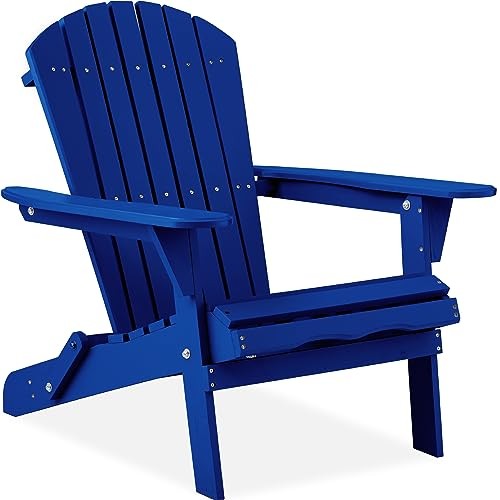 Folding Wooden Adirondack Chair, Accent Furniture W/ Natural Woodgrain - Cobalt Blue - 1545