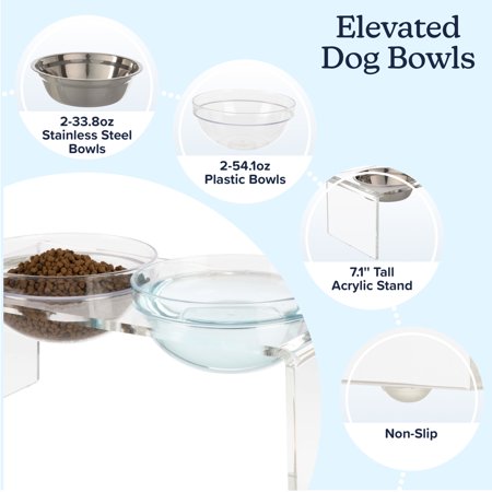 PETMAKER Elevated Dog and Cat Bowls Set - 7.1in Tall Acrylic Dog Bowl Stand - J12 - 620