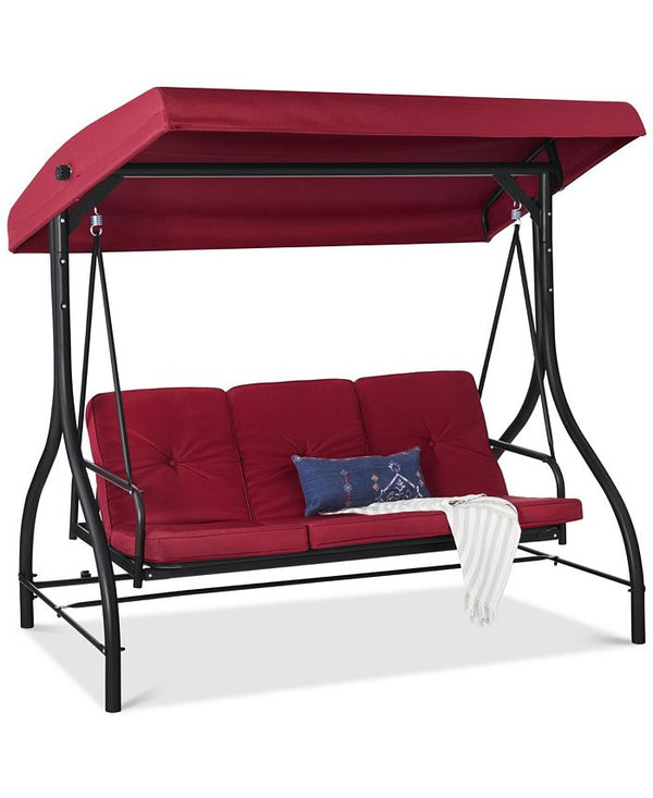 Best Choice Products 3-Seat Outdoor Converting Canopy Swing Glider Patio Hammock w/ Removable Cushions - Red - No Size - H4 - 1994